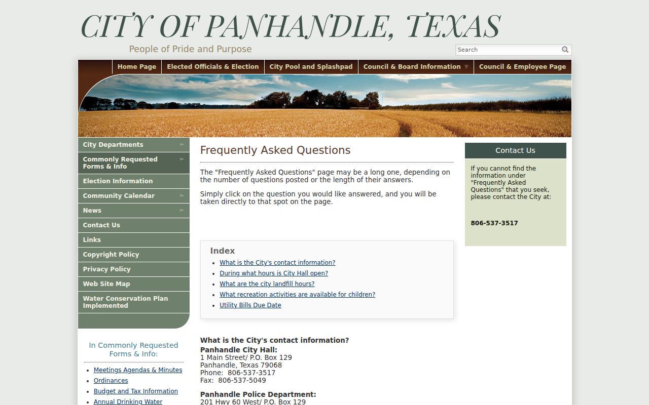 Carson County Panhandle warrant records, official city hall and police contact information