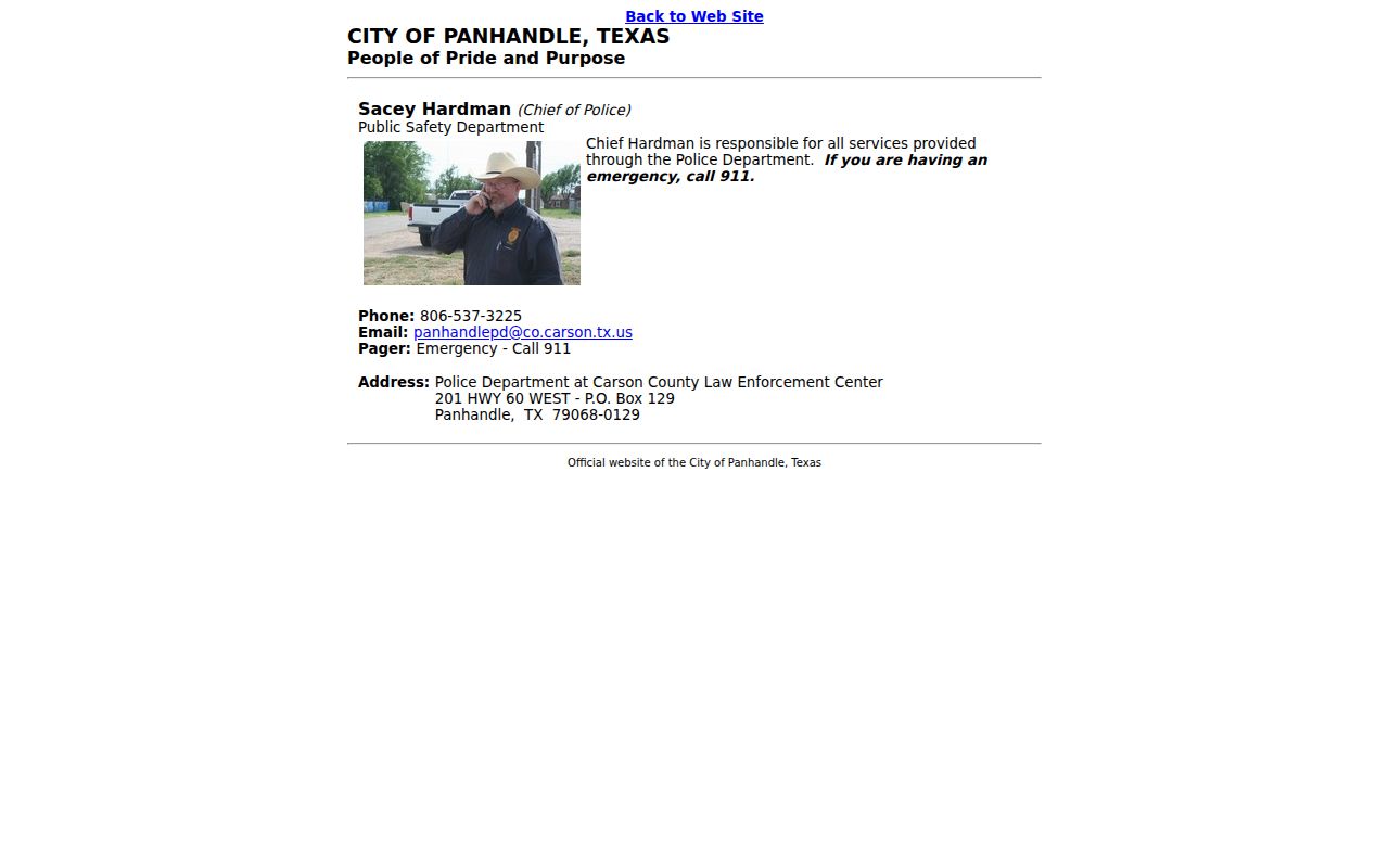 Carson County Panhandle warrant service, city police department contact
