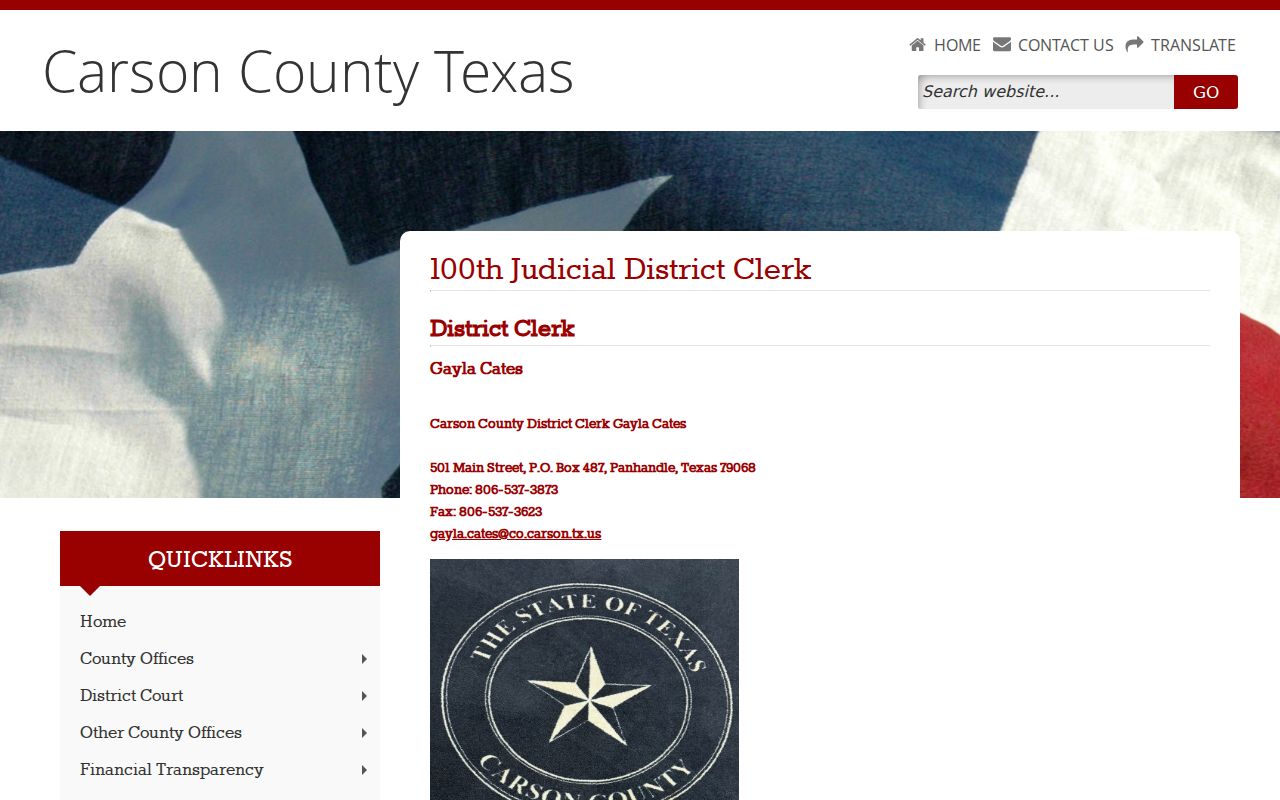 Carson County arrest warrant records, District Clerk contact and court file route