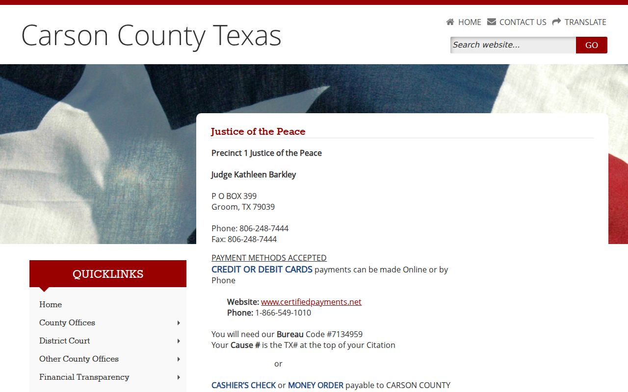 Carson County traffic warrant records, JP1 citation payment and case instructions
